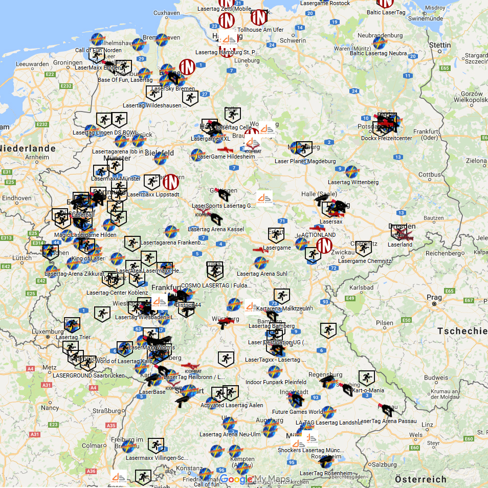 Karte der Lasertag Arenen in Deutschland